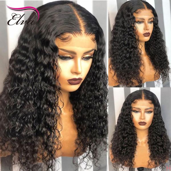 

elva hair 13x6 lace front human hair wigs pre plucked with baby brazilian remy 150% density curly wigs for black women, Black;brown