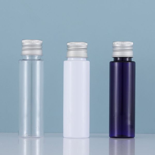 

30ml white clear blue pet essential oil bottle with silver aluminum lids cosmetic containers fast shipping f3821