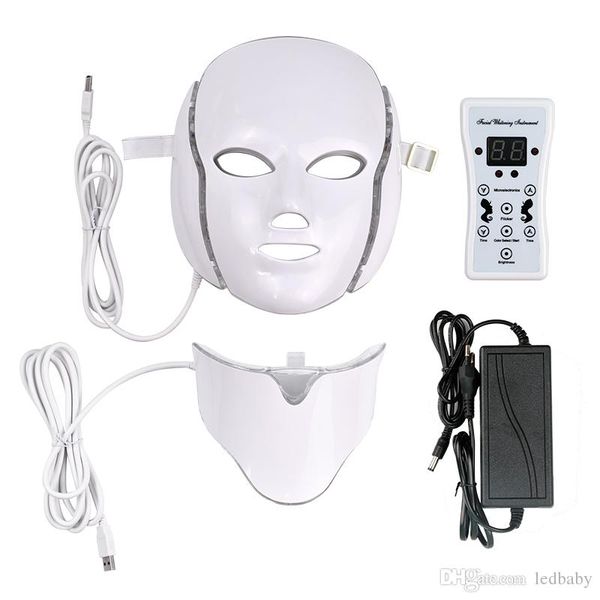 

7 color led light therapy face beauty machine led facial neck mask with microcurrent for skin whitening device dhl ent