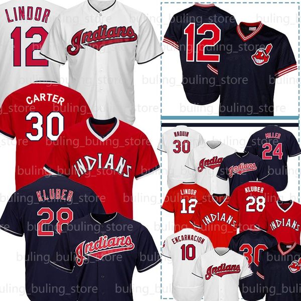 

12 francisco lindor 30 joe carter jersey andrew 24 miller 10 edwin encarnacion 28 corey kluber men baseball jerseys, Blue;black