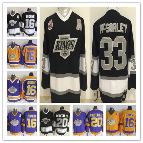 

men's vintage 33 marty mcsorley jerseys los angeles king hockey 20 luc robitaille 16 marcel dionne ccm black white yellow purple, Black;red