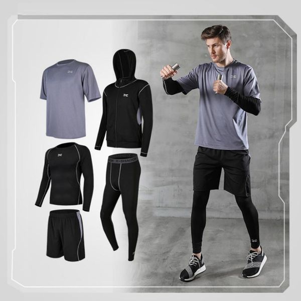 

men compression sportswear sport suits quick dry clothing sets running runners sports gym training fitness running training set, Black;blue