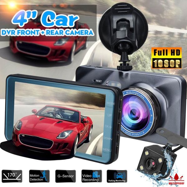 

4" hd 1080p dual lens lcd automatic vehicle video recorder dash cam dashcam car dvr front rear view camera g-sensor 170 degree