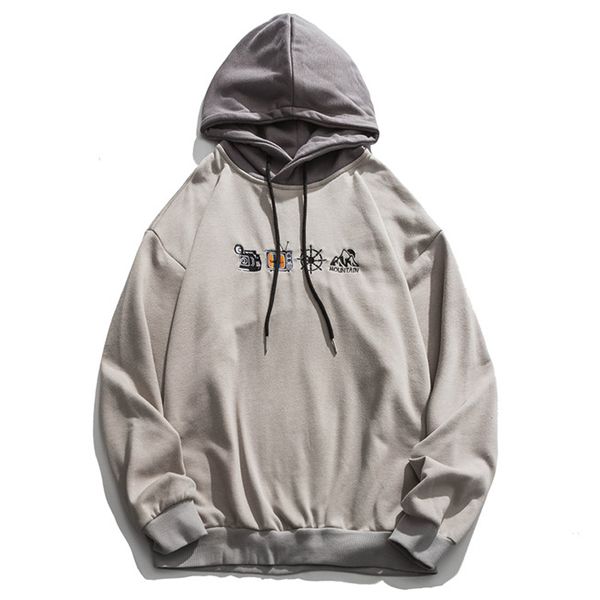 

mens embroidered hoodies long sleeve oversize pullover hoodie 2020 autumn winter male gray sweatshirts jackets, Black