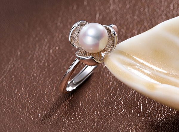 

430 dream about 7mm exquisite teardrop shaped strong glossy freshwater pearl ring, Slivery;golden