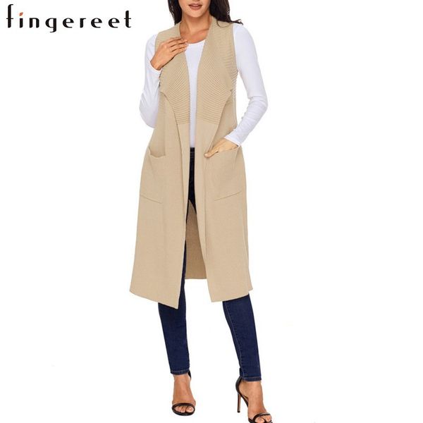 

autumn and winter pattern solid color cardigan contain pocket vest long fund leisure sweater loose coat woman, White;black