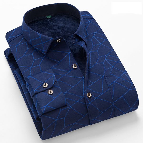 

men's dress shirts 2021 winter men cotton wool thickening keep warm shirt fashion plaid print long sleeved male blouse, White;black
