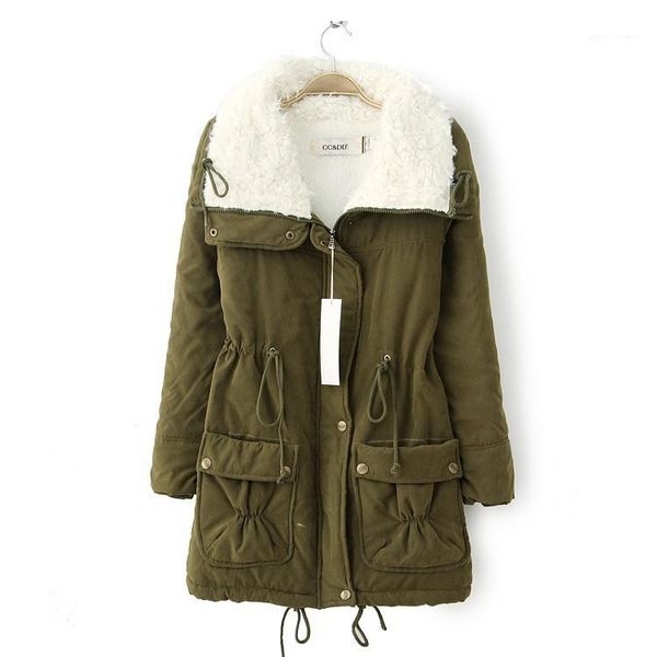

winter designer coat teenager pockets cargo parkas women thick lamb velvet down coats, Black