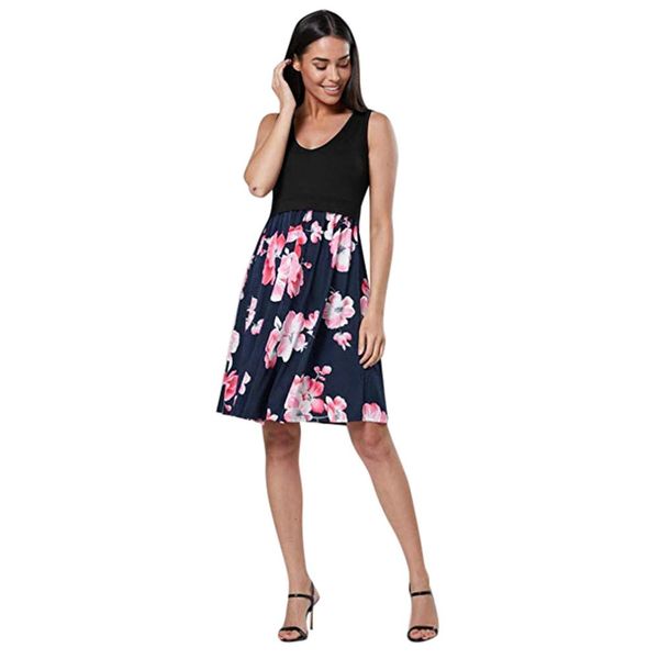 

pregnancy clothes splicing floral print dress ropa de mujer breastfeeding clothing women's sleeveless maternity dress, White