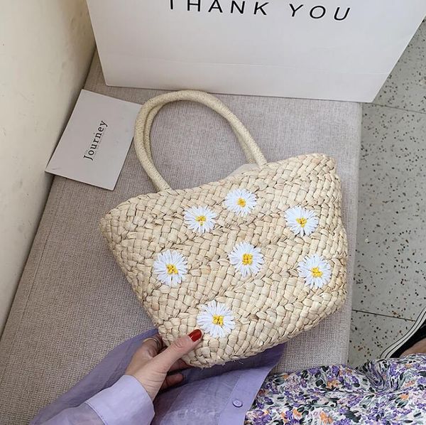 

factory wholesale women handbags large-capacity seaside holiday picnic daisy mori bag summer new straw beach bag sweet flower fashion bag, Black;red