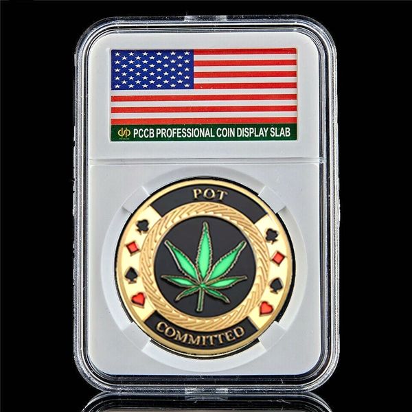 

POT Committed Souvenir Poker Chip Casino 1 oz Gold Plated Commemorative Coins Collect W/Pccb Box