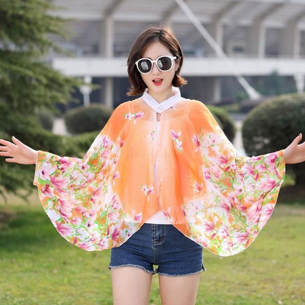 

women summer driving sunscreen scarves with mask shawl poncho flower printed sun protection shawl beach bikini cover