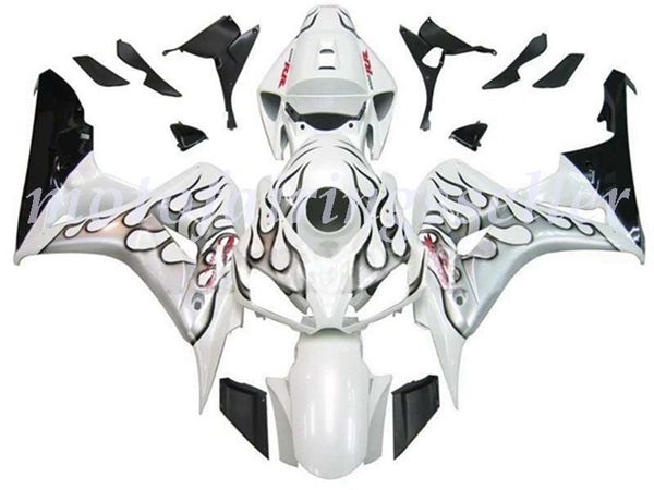 

oem quality new abs full fairings kits fit for honda cbr1000rr (2006-2007) cbr1000rr 06 07 bodywork set white and black silver flame