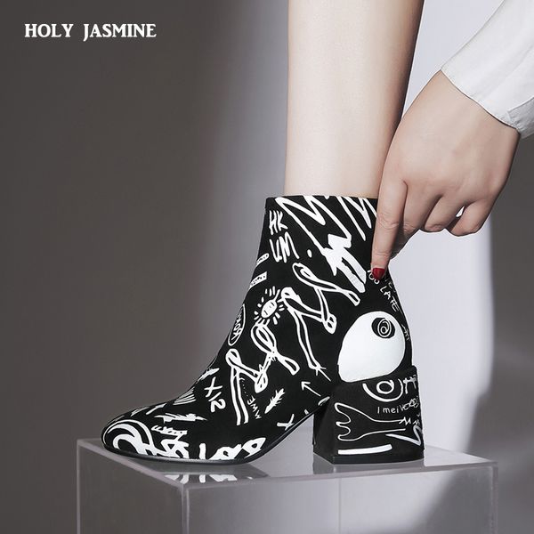 

kid suede fashion ankle boots for women shoes pointed toe high round toe botas mujer botte femme 2018 winter new woman boots, Black