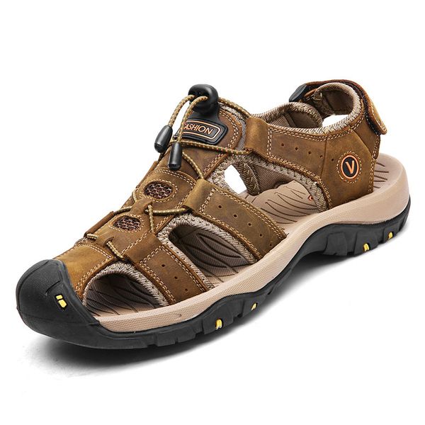 

vanmie men sandals leather summer sandals for men outdoor sport beach male summer shoes plus size 38-47, Black