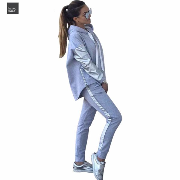 

streetwear хлопок повседневный костюм женщин осень зима zipper нерегулярное строчка полная длина длинные толстовки pant из двух частей костю, White