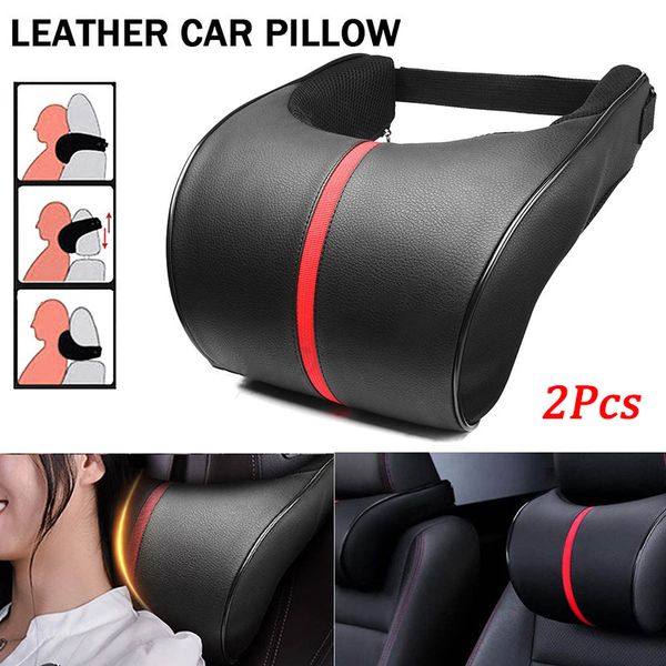

cushion car pillows head neck black+red 657326 16*26*9cm adjustable travel pad kit leather