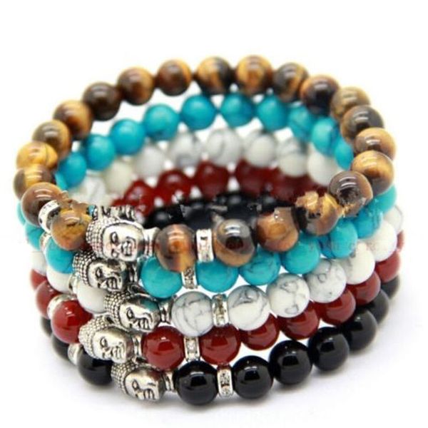 

8mm natural color stone beads tibetan silver buddha lucky bracelet, Black