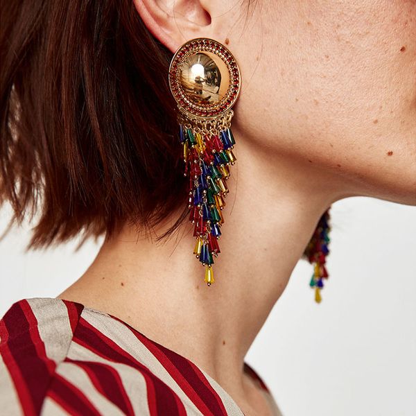 

juran 7 colors new arrivals dangle tassel earrings for women fashion fringed multicolored fringed wedding drop earrings, Golden