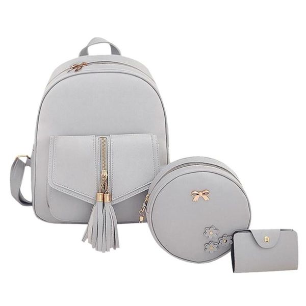 

3pcs/set mini backpacks tassels bowknot pu leather women backpacks lovely school bags for teenage girls female shoulder bag