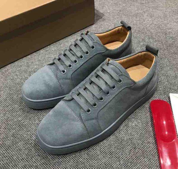 

khaki matte leather casual red sole shoes red bottom suede sneaker junior mens flat low cut sneaker skateboard shoes fashion navy blue grey, Black