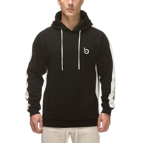 

mens fashion brand hoodies gyms fitness bodybuilding long sleeve sweatshirt pullover sportswear male leisure jacket hoodies clothing, Black