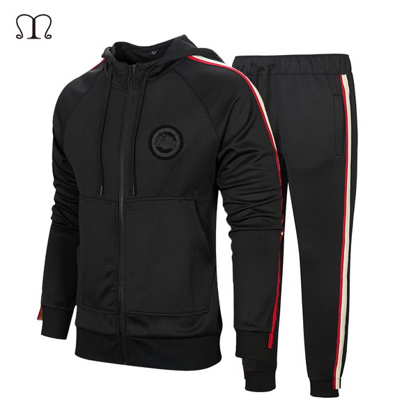 

men's hooded athletic tracksuit for men 2 pieces set 2018 fashion sportswear full sleeve zipper casual jogging gyms sweat suits, Black