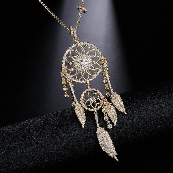 

european & american trend clavicle chain dream catcher necklace black gray / gold color feather pendant sweater chain necklace, Silver