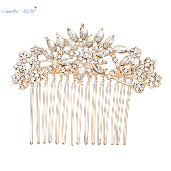

gorgeous gold/rose gold wedding comb with white crystal western wedding alloy head piece hair accessories for bride 2019