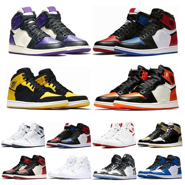

New 1s Mens basketball shoes top Pine Green Court Purple Chicago OG 1 Game Royal Blue Backboard sports sneaker trainers 7-13