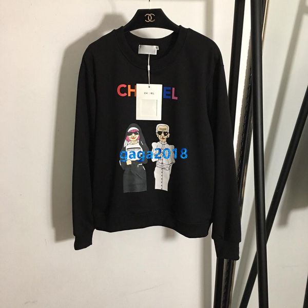 

high end женщины девушки oversize толстовка mutilcolor письмо шаблон круглый вырез с длинным рукавом блузка рубашка модный дизайн роскошные, Black