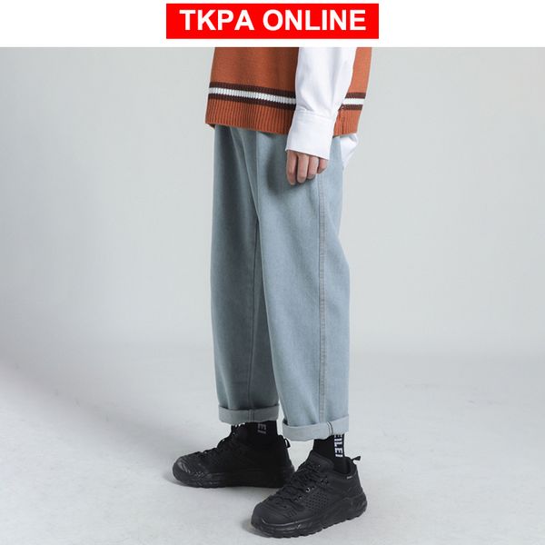 

men korean fashions harem pants blue jeans 2020 mens harajuku straight denim pants oversized black joggers