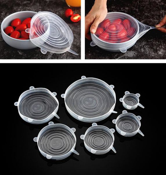 

silicone food wraps 6pcs/set reusable food fresh save cover stretched durable bowl plate storage lids ooa7631-1