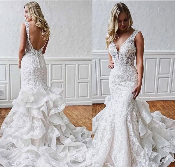 

2020 white wedding dresses v neck african mermaid bridal gown bride plus size robes de mariÃ©e backless saudi arabia ruffle skirt