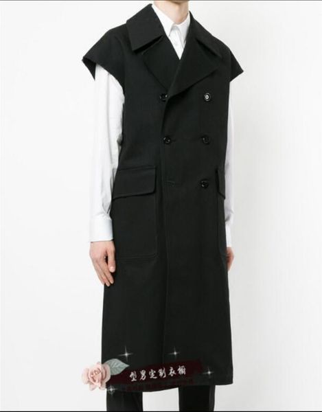 

s-6xl 2019 new men's clothing hair stylist fashion british sleeveless jacket loose waistcoat model vest plus size costumes, Black;white
