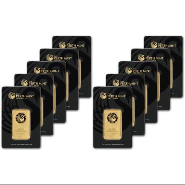 

dhl ship, 10pcs/lot non magnetic different serial number australia 1 oz perth mint black blister gold bar plated 24k gold bar crafts