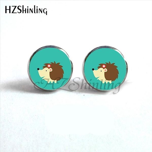 

hedgehog stud earrings cute hedgehog ear studs mini zoo jewelry animal earring post glass cabochon earrings hz4 nes-00112, Golden;silver