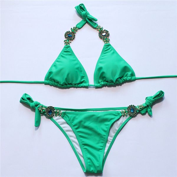 

brazilian bikini luxury crystal swimsuit women's swimming bandage lace halter bathing suit beachwear swimwear