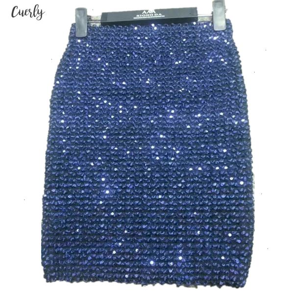 

spring 2020 women sequined patchwork shinny pencil a line mini skirts high waist black party bandage girls long saia s1802