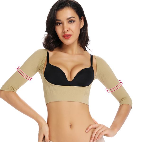 

miss moly chest posture corrector slimming arm shaper crop women body shaper underwear control arm surgery sleeves push up, Black;white