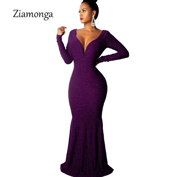 

ziamonga mermaid dresses women autumn elegant long sleeve black purple wedding casual sheath party floor length maxi dress, Black;gray