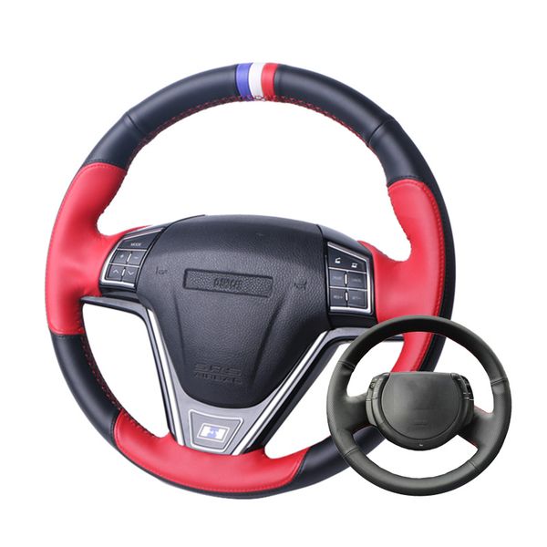 

diy hand-stitched black leather car steering wheel cover for c4 2005-2010
