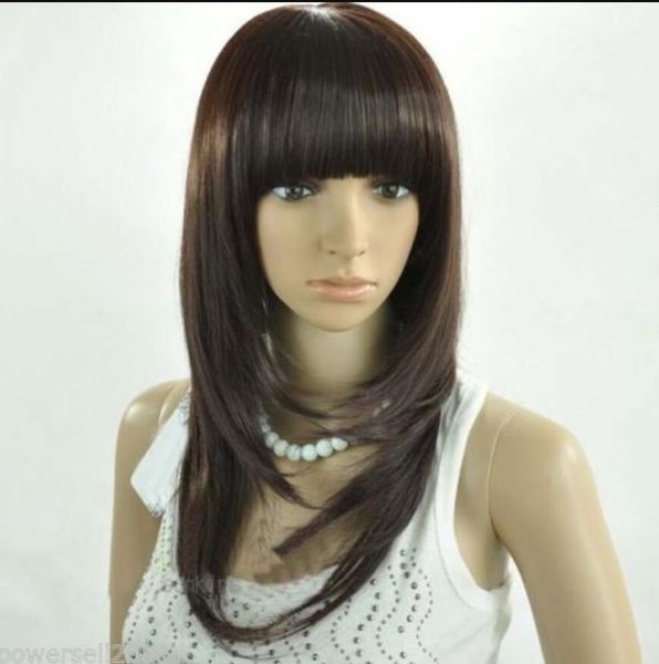 Wig Fashion Specialized Dark Brown Fringe Mid Length Straight