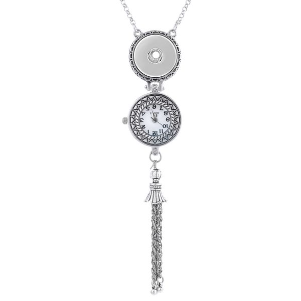 

vocheng 18mm ginger snap button jewelry watch tassel pendant necklace nn-443, Silver