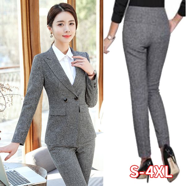 

formal pant suits women blazer set office lady business work uniforms jackets pants female black trousers plus size 4xl xxl, White;black