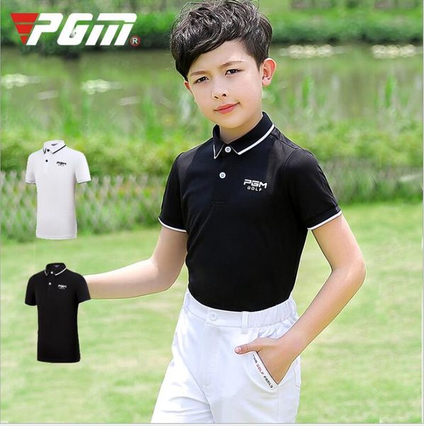 

2019 new children's golf sportswear boys youth summer quick dry breathable buttons lapel collar short-sleeved golf t-shirts, Black;blue
