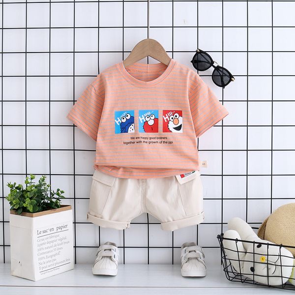 

summer baby boys girls casual clothes kids cartoon t-shirt pants 2pcs/sets infant cotton clothing set children fashion tracksuit, White