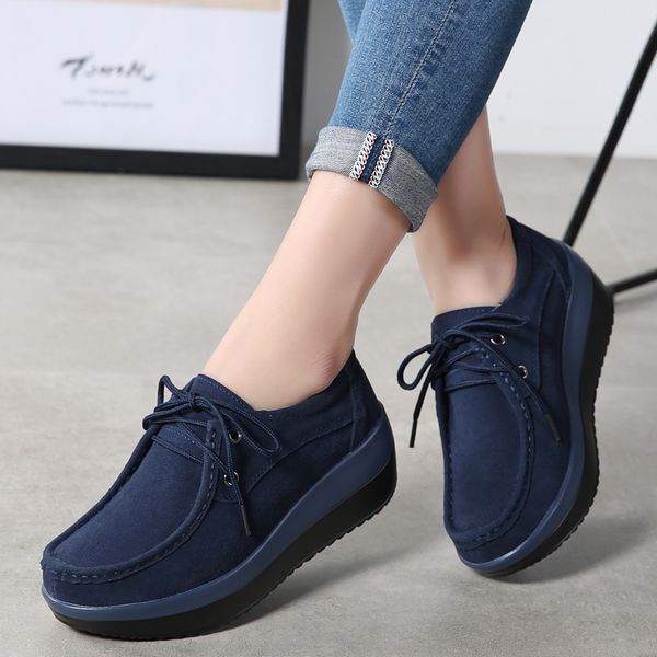 

nice spring women flats shoes leather suede slip on platform sneakers casual shoes women moccasins lace up flat oxfords creepers, Black