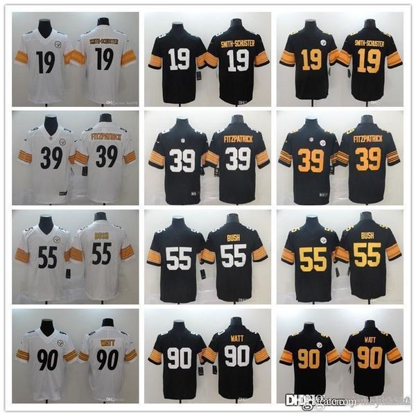 

men women pittsburgh steelers youth 19 juju smith-schuster 55 devin bush 39 minkah fitzpatrick 90 t.j. watt football jerseys black, Black;red