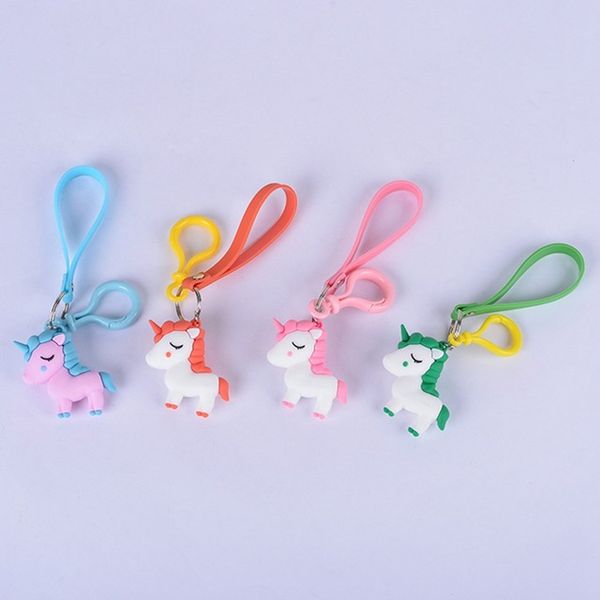 

cute cartoon anime soft silicone unicorn keychain women men kids bag charm key chain key ring pendant key holder, Silver
